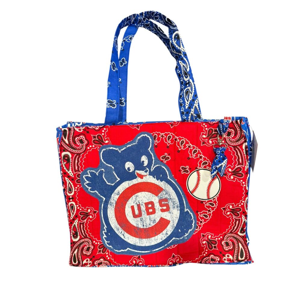 Upcycled Chicago Baseball Inspired Tote Bag | Handmade Bandana Tote | Market Bag